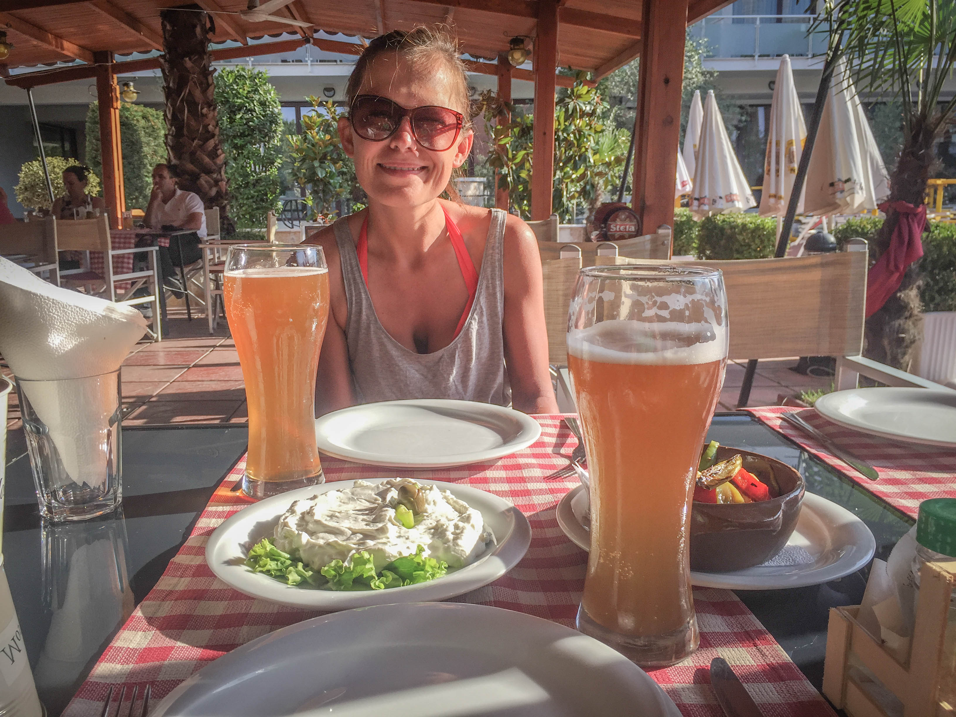 Smiling woman on a set table