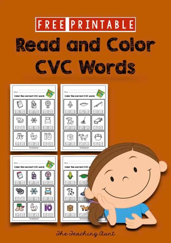 read and color cvc words worksheets the teaching aunt