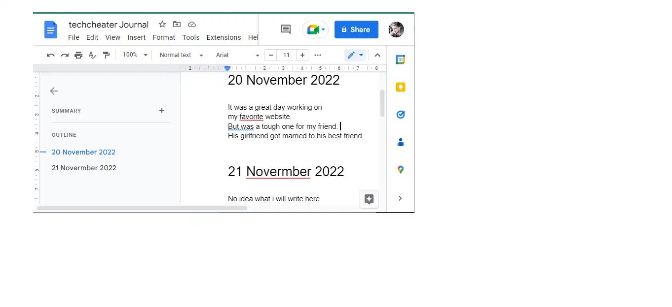 use google docs as journal step 2