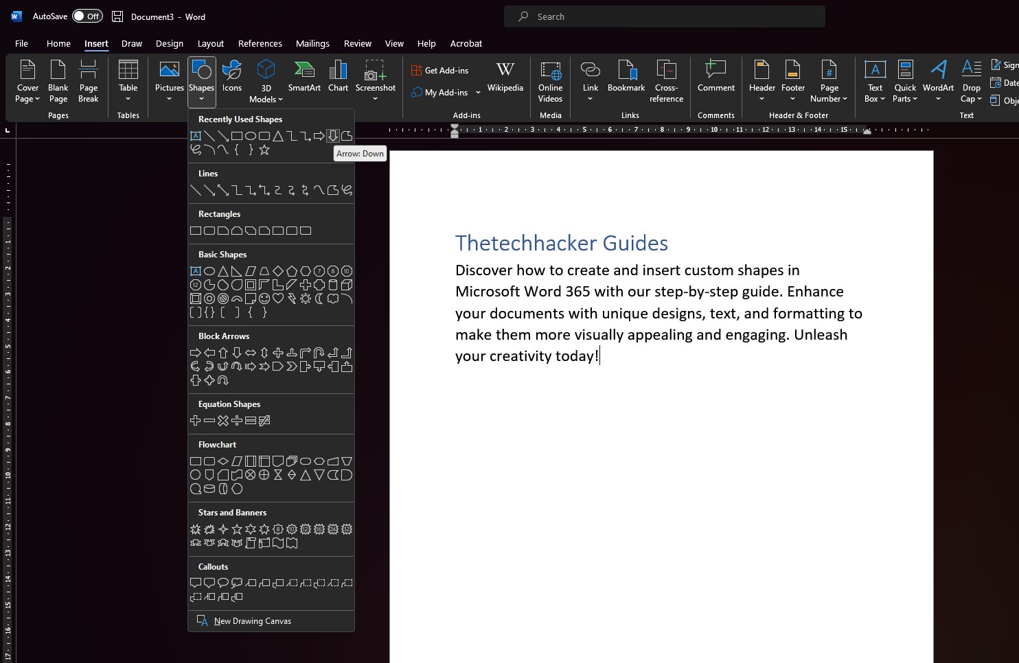 How to add custom shapes in Microsoft Word 365