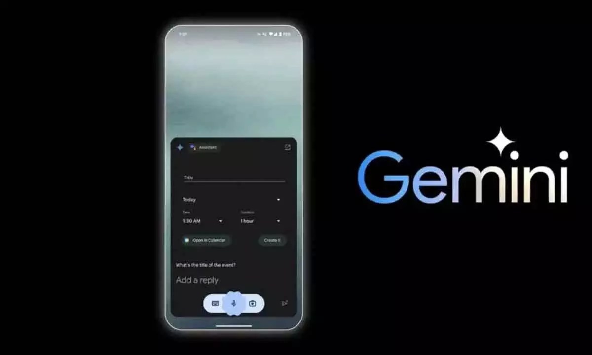 Smartphone screen displaying Gemini AI integration with Google Calendar, featuring AI-powered scheduling and event creation interface.