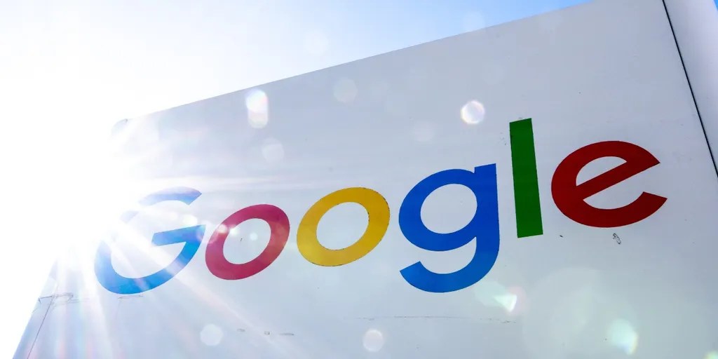 Google logo sign glowing in summer sunlight