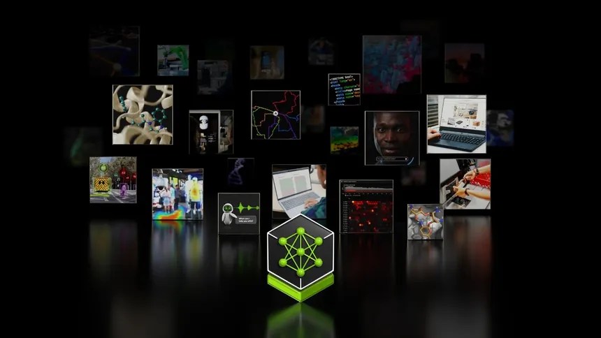 NVIDIA Omniverse Agent Toolkit visualization showing AI blueprints, digital twins, robotics workflows, and simulation-ready enterprise AI applications.