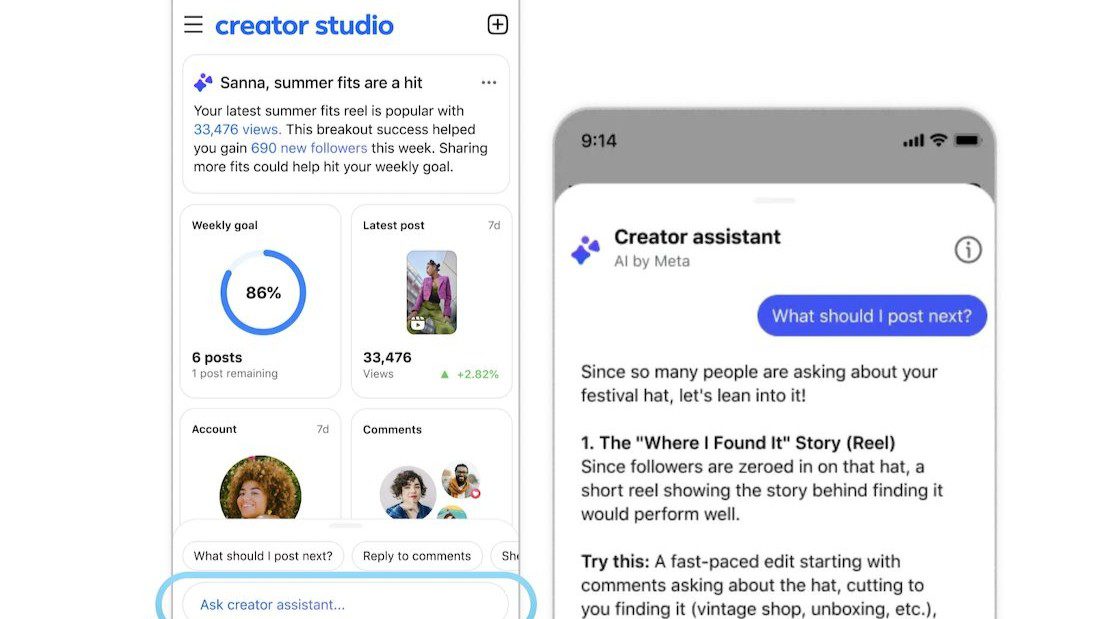 Meta Creator Studio AI assistant app