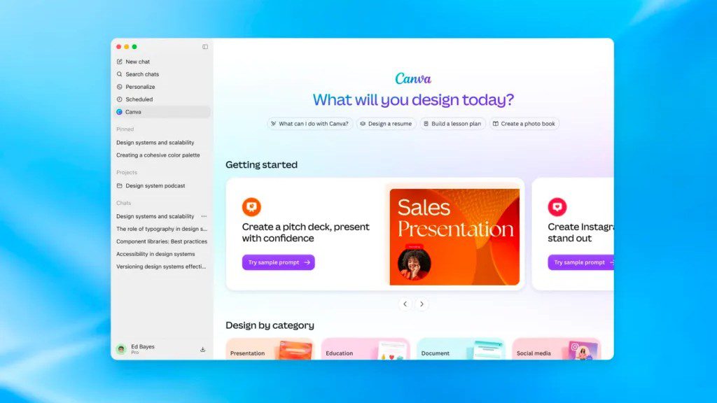 Canva interface inside ChatGPT
