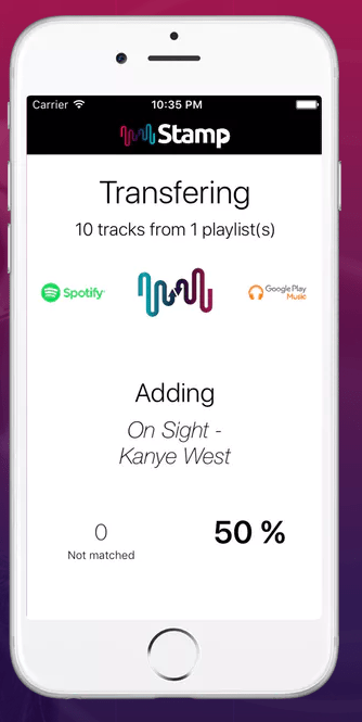 Stamp App for Moving Playlists between Music Services
