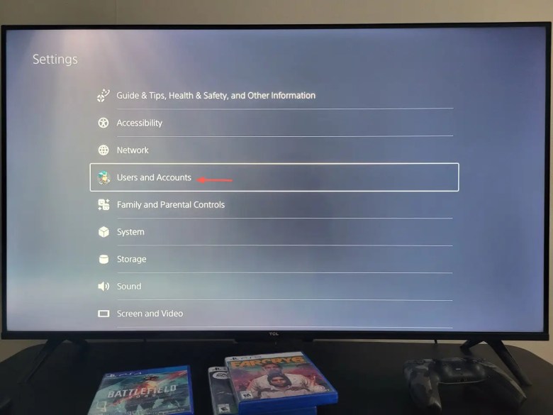 PS5 navigate toย Users and Accounts