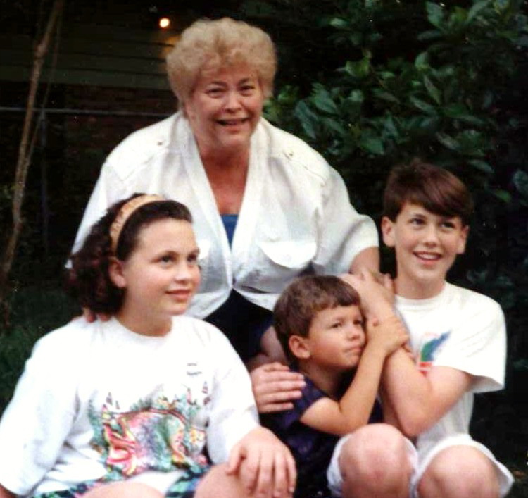 Janie and her grandkids, Kate, Justin and Evan - 1990's Gulfport, Harrison, Mississippi, USA at Hungry Hill, 1711 Wisteria Street.