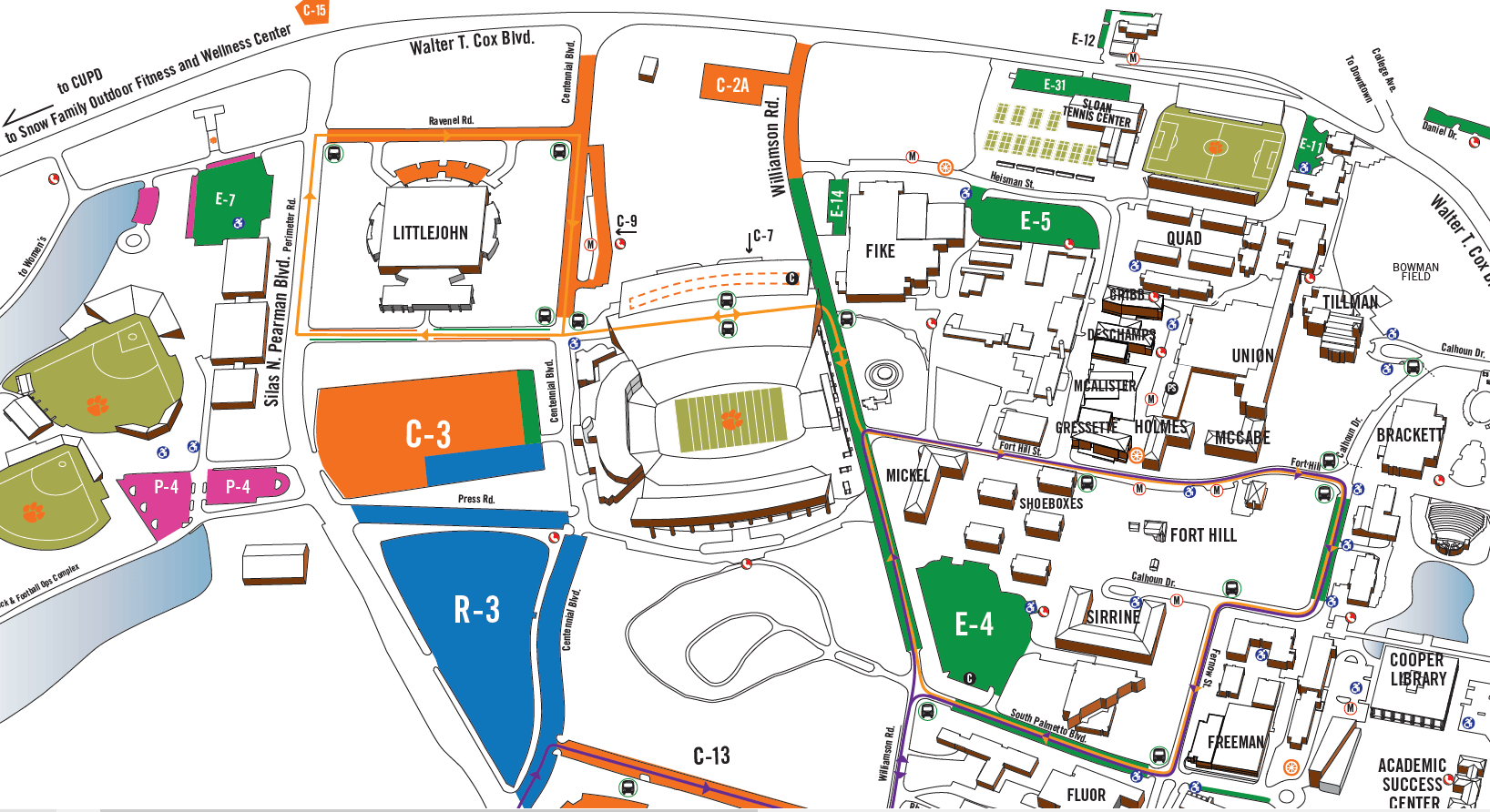 Clemson Campus Map Clemson SC Street Map Poster Wall Print By Modern 1 