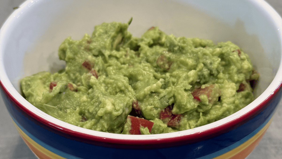 Guacamole in a festive bowl