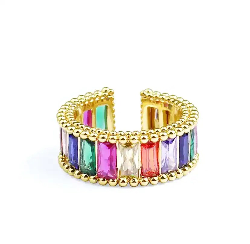 Bracelet coloré en or avec pierres précieuses rectangulaires multicolores, bijou de mode élégant et tendance pour femmes.