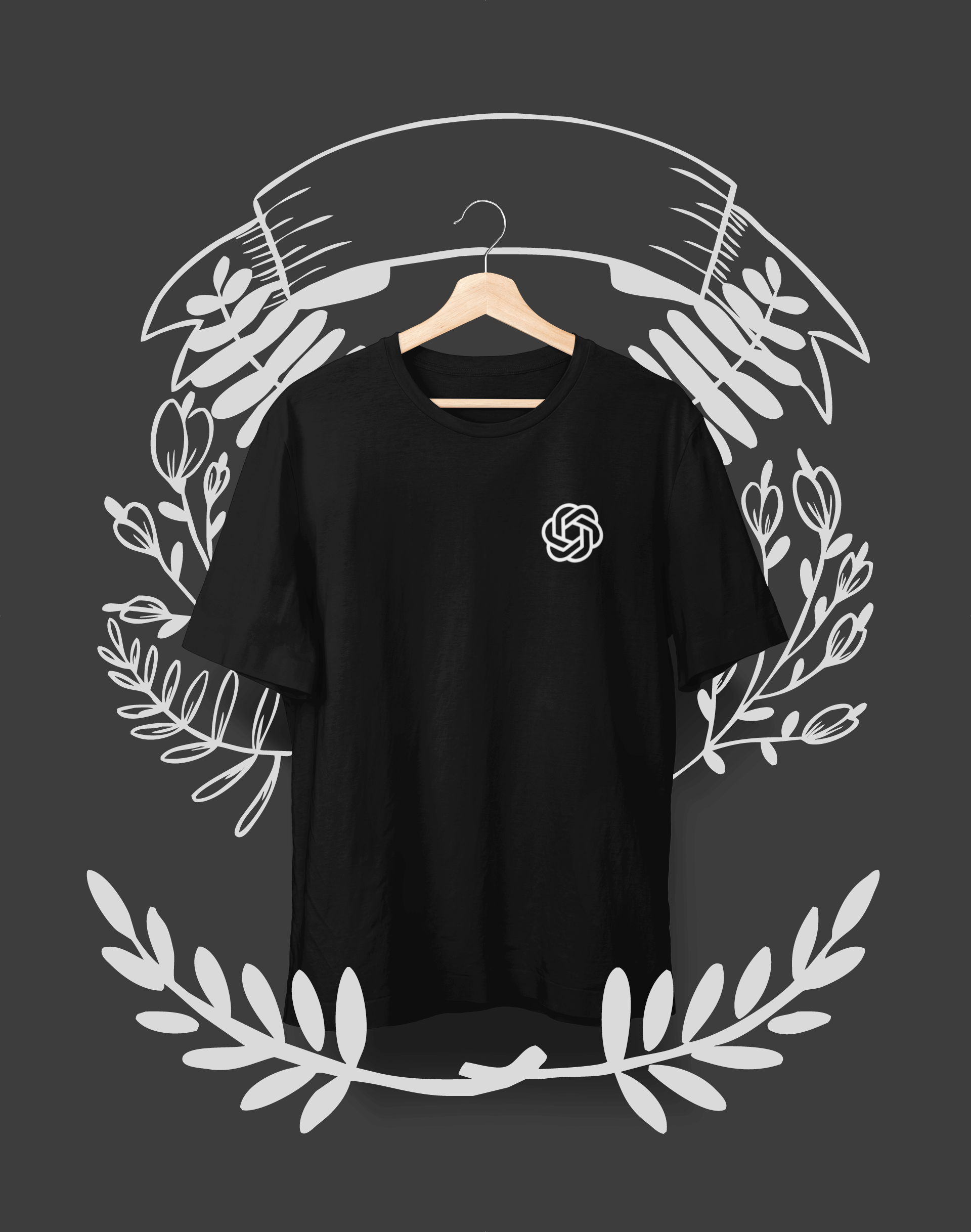 Camiseta negra con el logo de chatgpt en el lado izquierdo