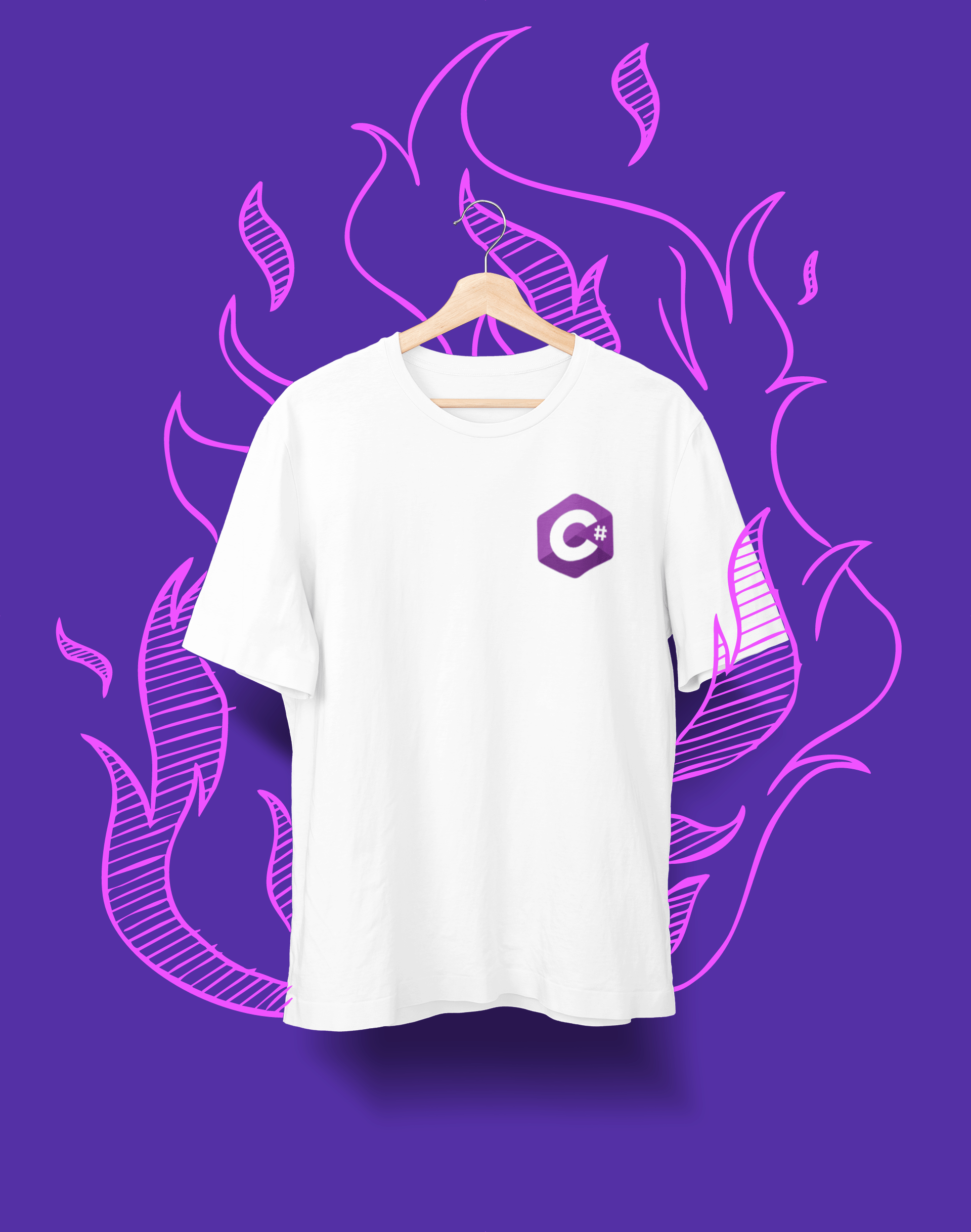Camiseta blanca con el logo de c# en el lado izquierdo del pecho