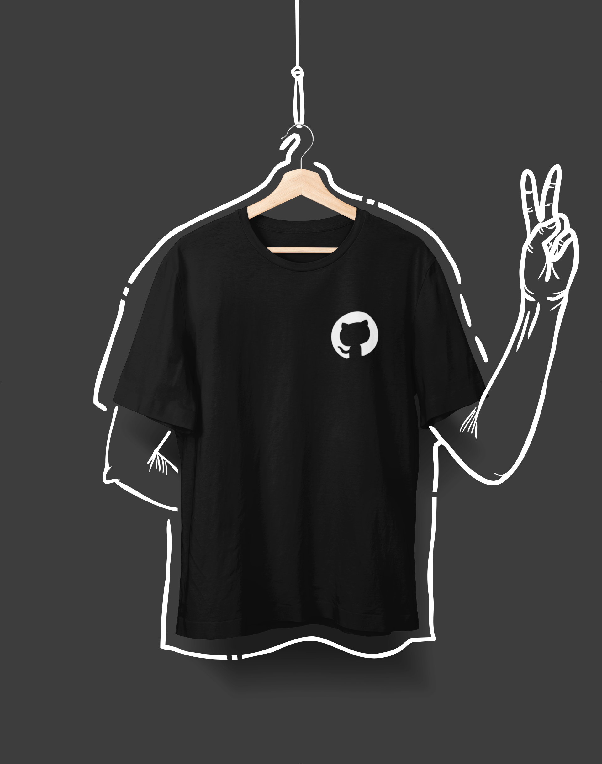 Camiseta negra con el logo de Github en el lado izquierdo del pecho