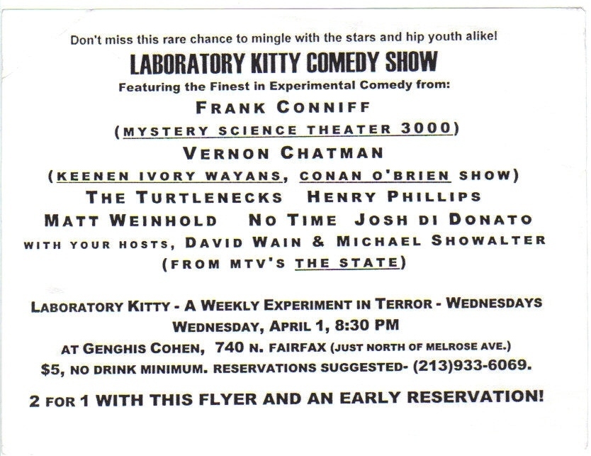 Laboratory Kitty comedy flyer