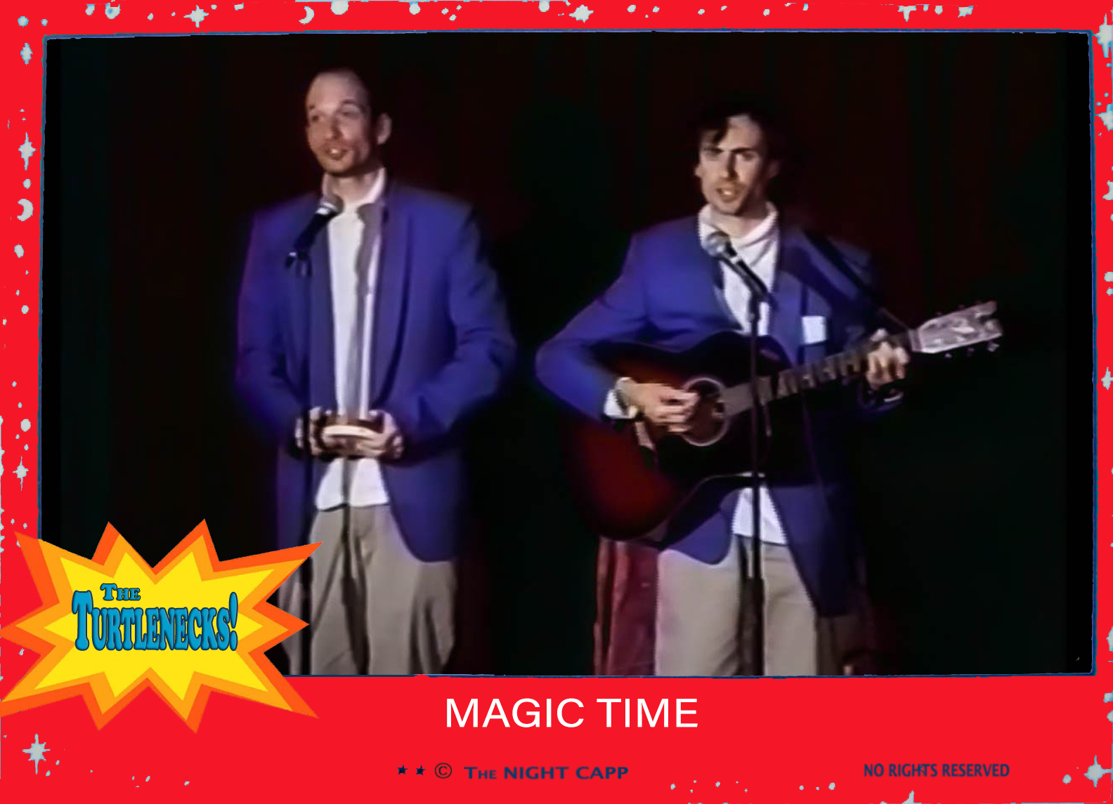 men in blazers sing on stage