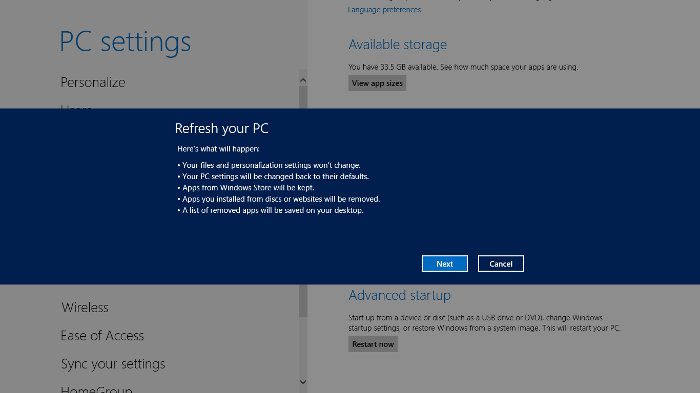 Refresh and Reset Windows 8