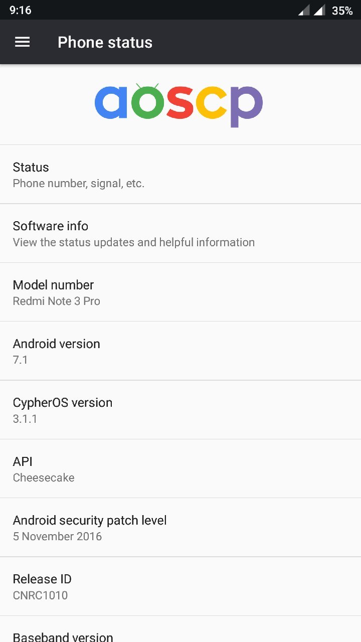 Aoscp v3.5.1 ROM