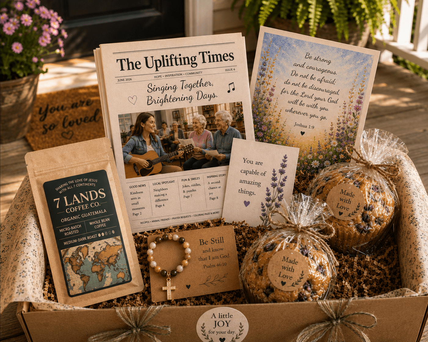 The Uplifting Times Double Muffin Ultimate Joy Bundle! Includes Newspaper + 2 Specialty Muffins + Freshly Roasted Coffee Beans + A Few Cheerful Surprises + Monthly Doorstep Delivery (Central Indiana Residents Only)