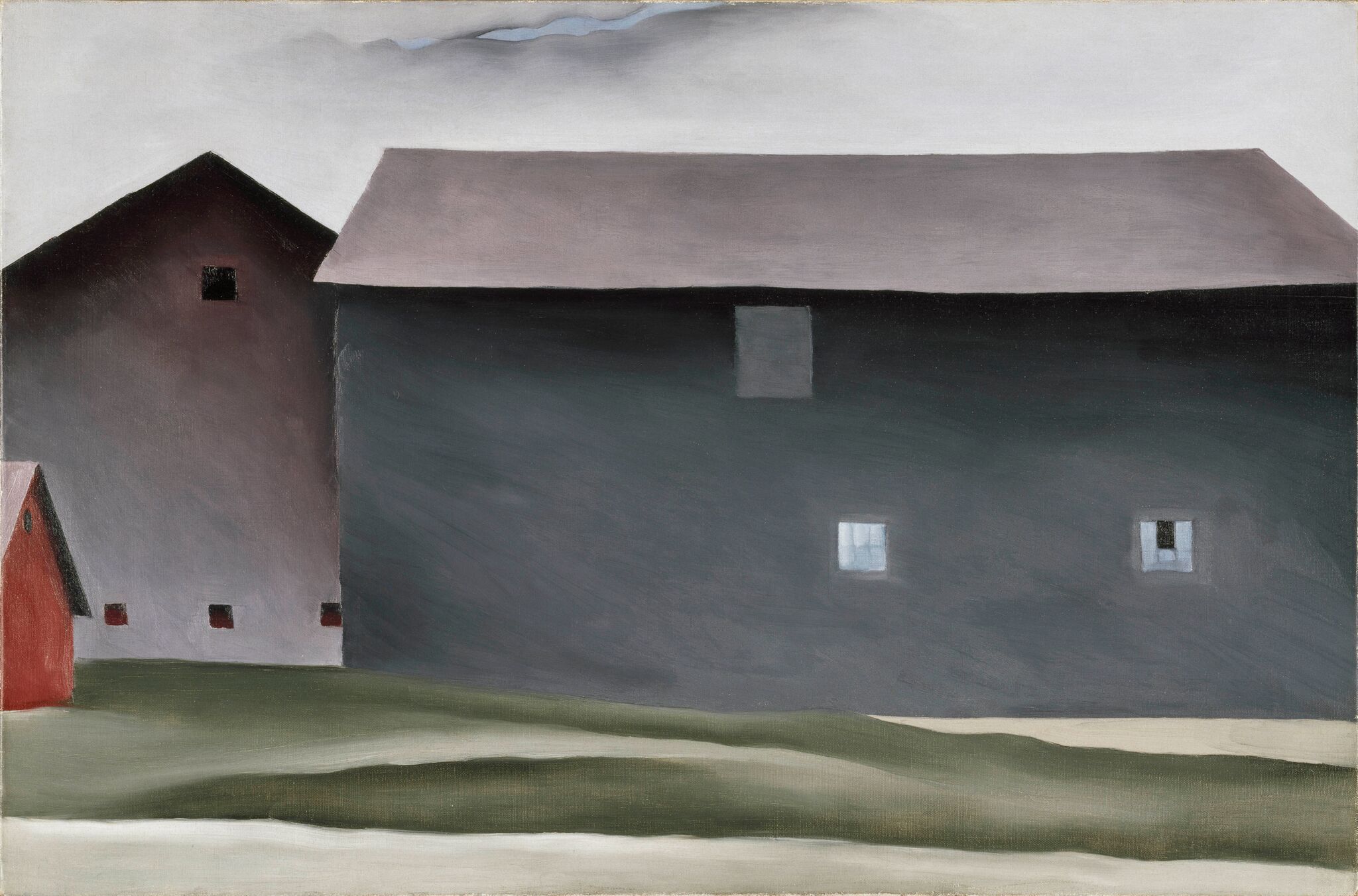 Georgia O’Keeffe 1887-1986 Lake George Barns 1926 Oil paint on canvas 538 x 814 mm Collection Walker Art Center, Minneapolis. Gift of the T.B. Walker Foundation, 1954 © 2016 Georgia O'Keeffe Museum/DACS, London