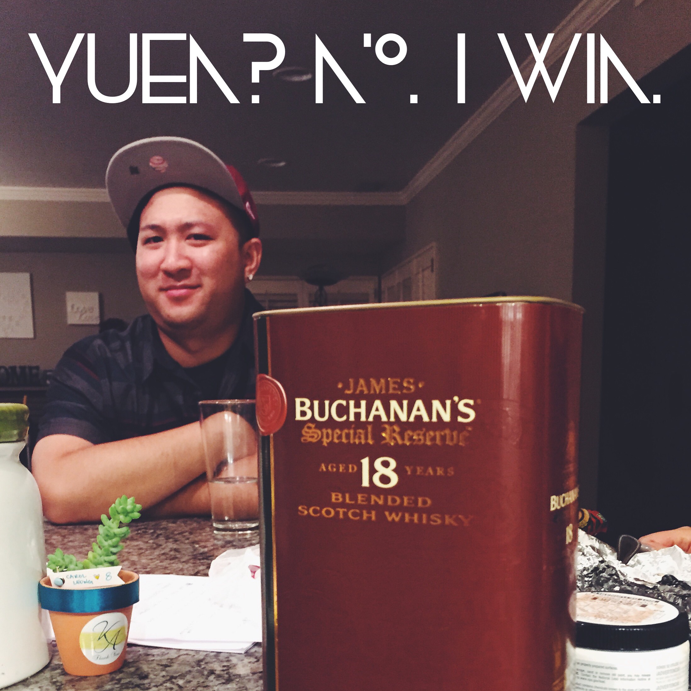 Pre-gaming on scotch with looks of disapproval from Darren before going to the club. Thanks for getting us rally, I really missed being out on the dance floor. Also apparently there were tacos... Fun times. The last message he sent before this photo was "yuen? No. I win." 8/100