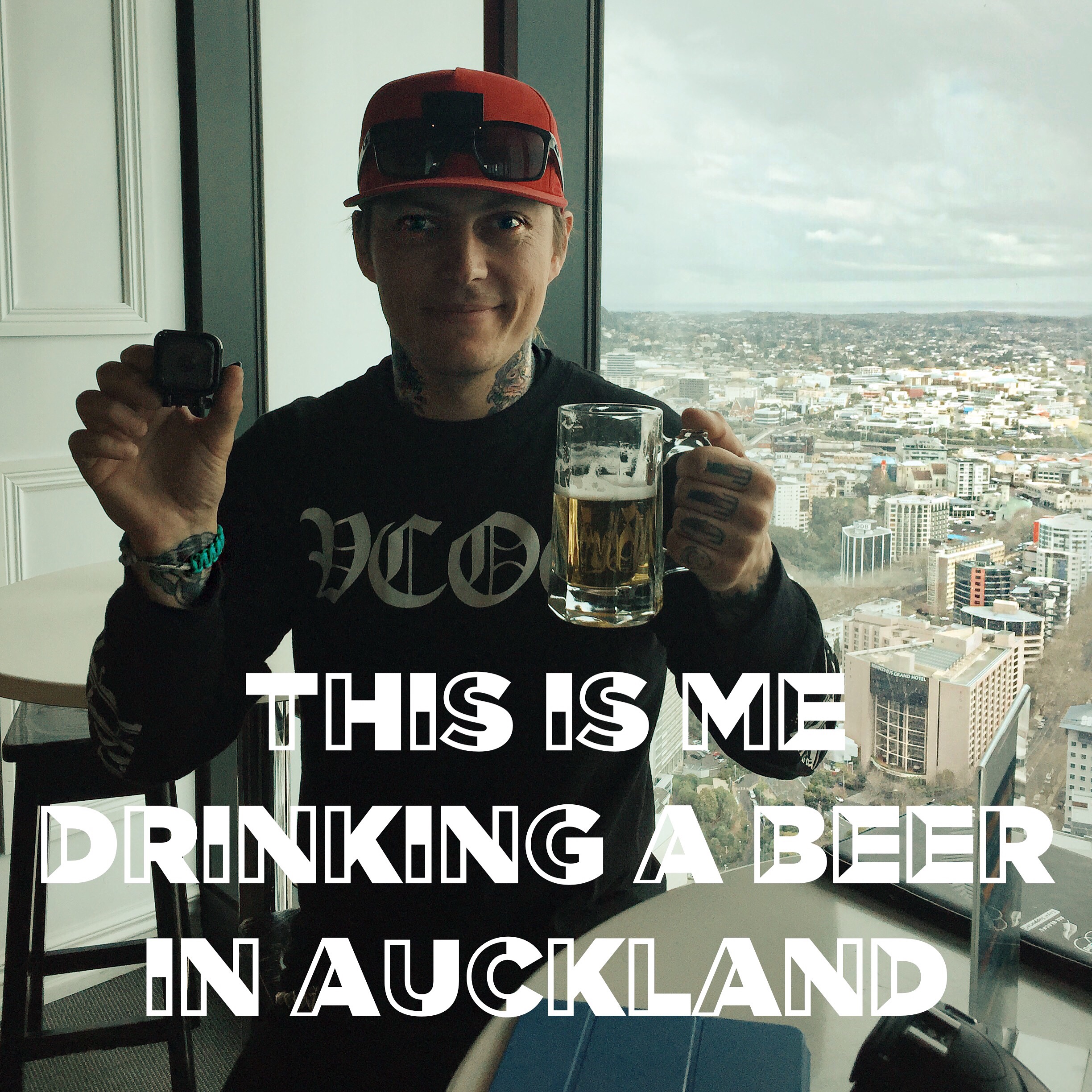 Bucket list check. Interrupt a drummer of a band taking a gopro selfie on a skytower. Yes my life goals are this specific. J/K. Met Jamie today and was completely envious of his travel plenty lifestyle. The last thing he said before I interrupted him and took this photo was "Here I am in Auckland drinking a beer." 64/100