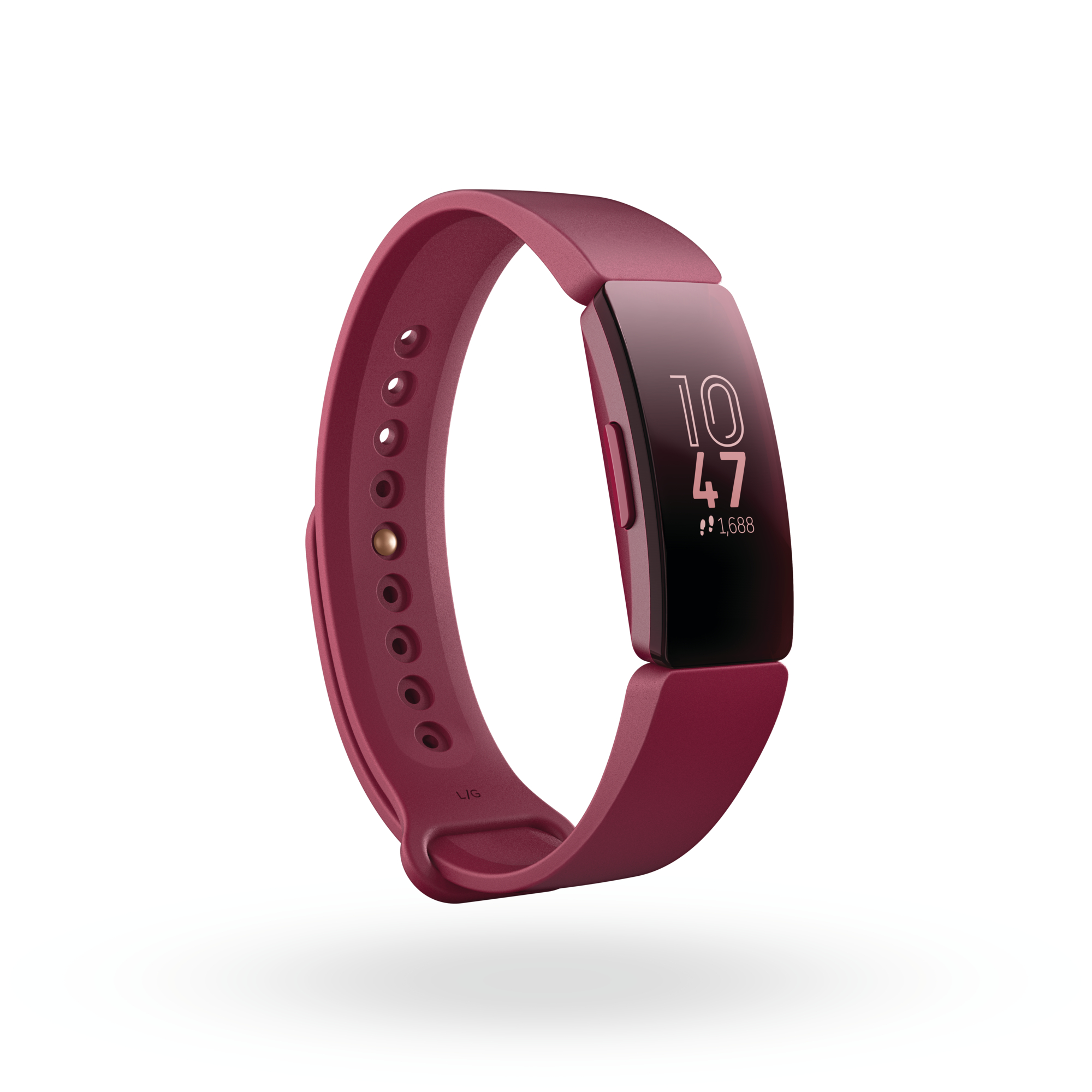 Product render of Fitbit Inspire, 3QTR view, in Sangria