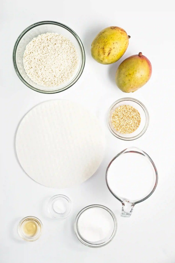 ingredients to make mango sticky rice spring rolls