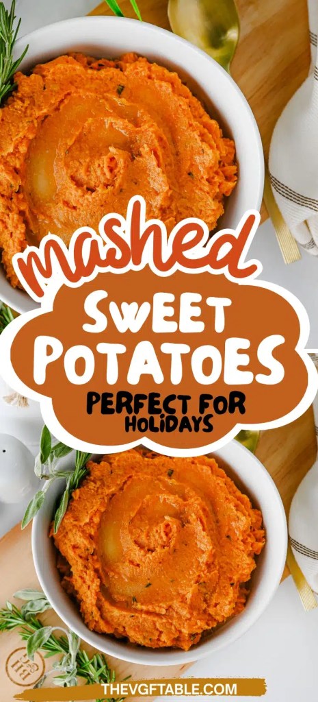 mashed sweet potatoes with spices in a white bowl