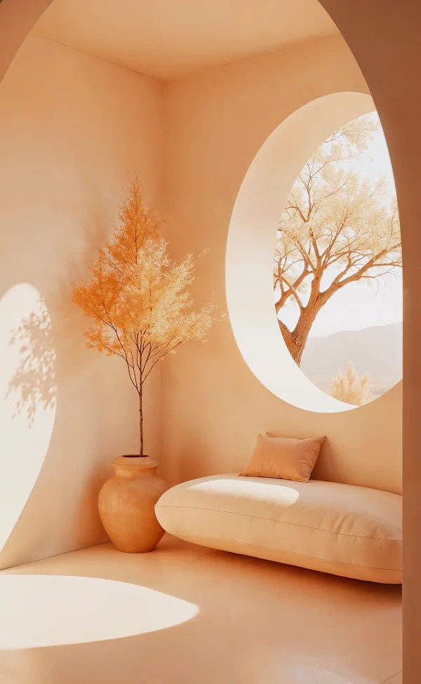 Test Frontpage 13 Sunlit room with a sofa, potted tree, and large circular window