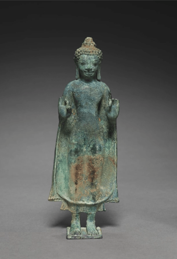 Teaching Buddha sculpture, 600s CE, seated figure in teaching gesture