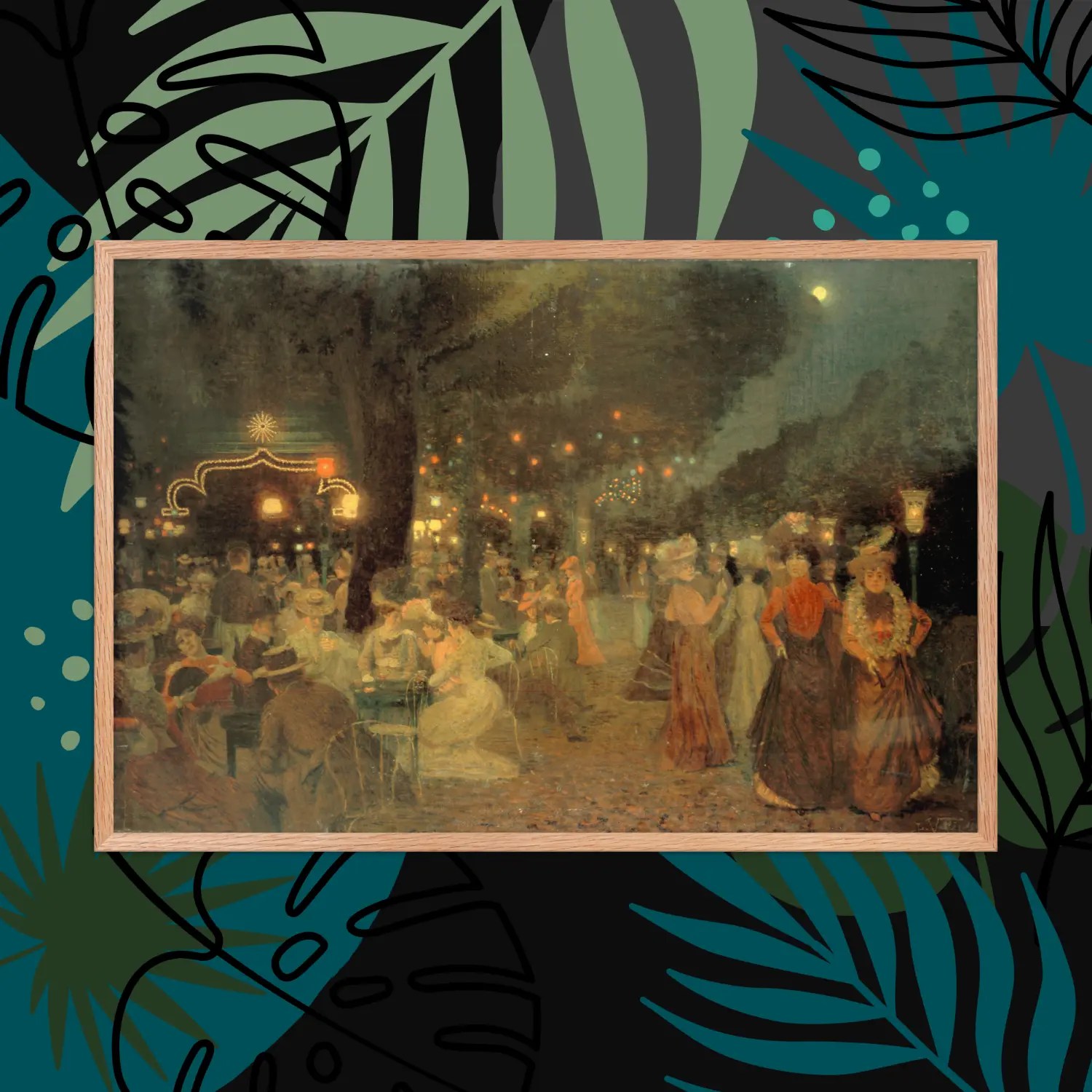 Ludovic Vallée - The Garden of Bal Bullier at Night (1902) Framed poster