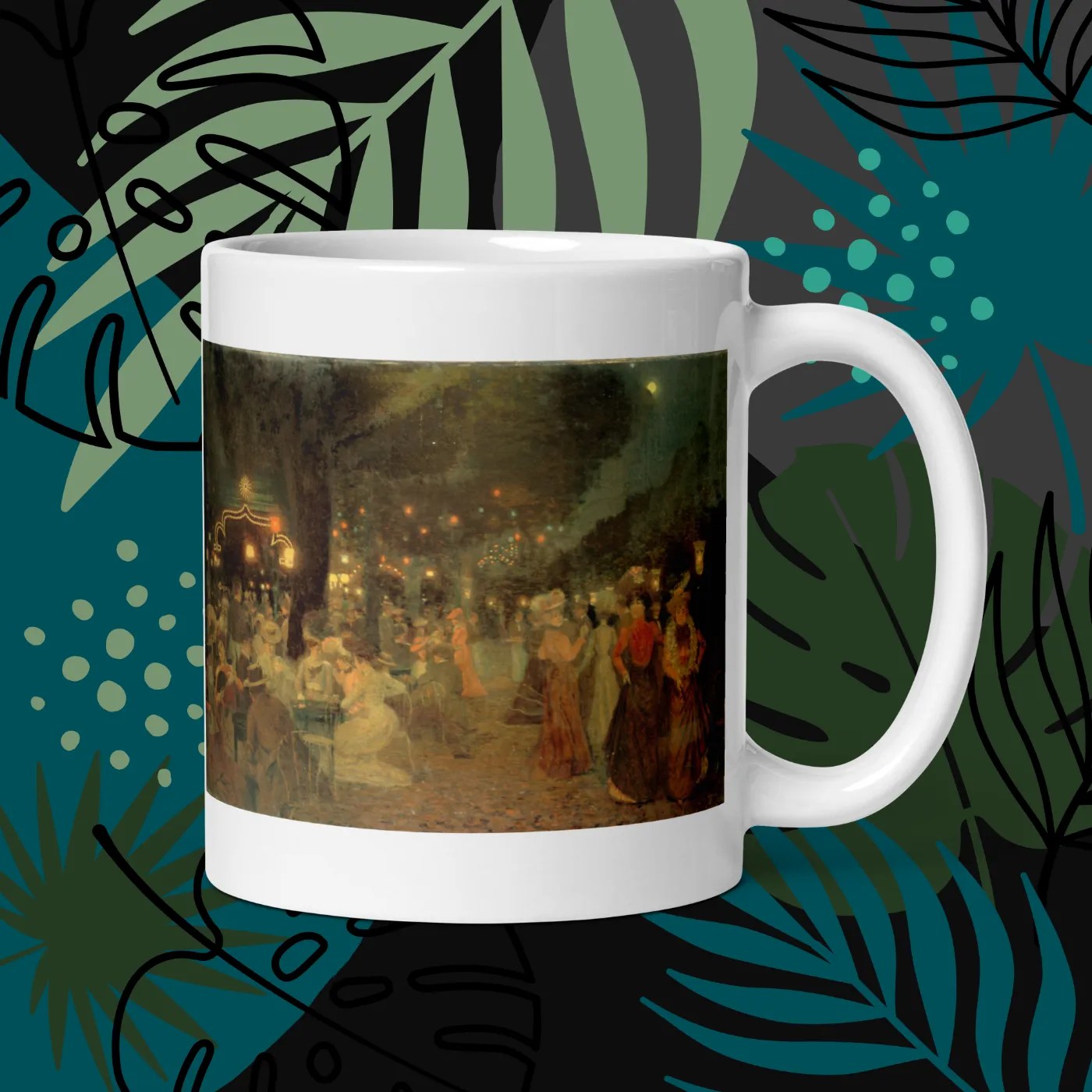 Ludovic Vallée - The Garden of Bal Bullier at Night (1902) White glossy mug