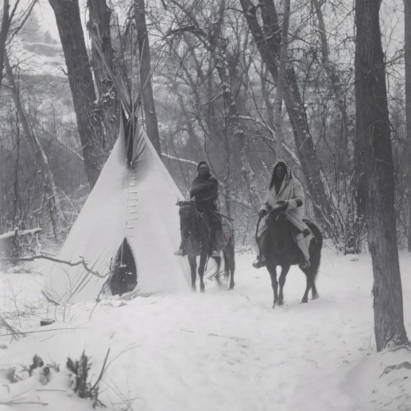 The Winter Camp, Crow camp scene photograph, 1908