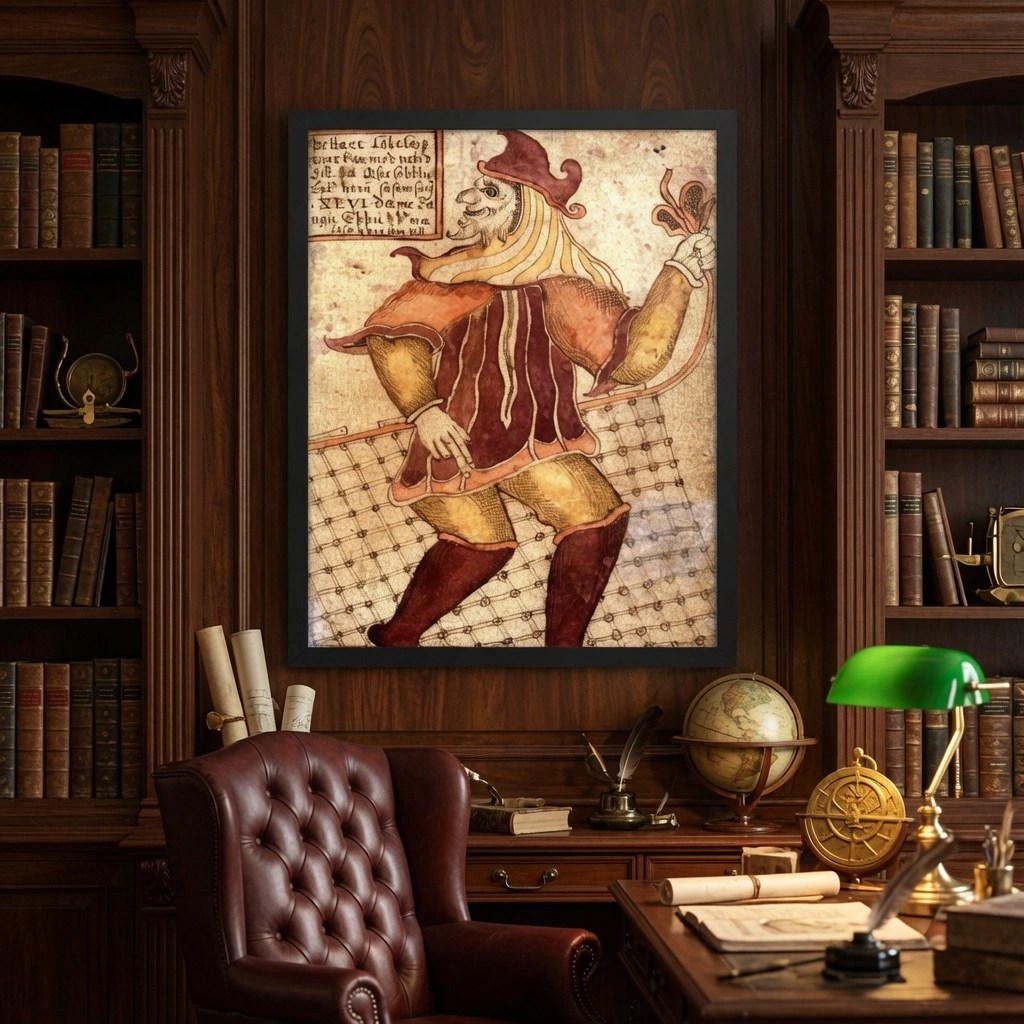 Framed poster with historical and legendary art in a black frame