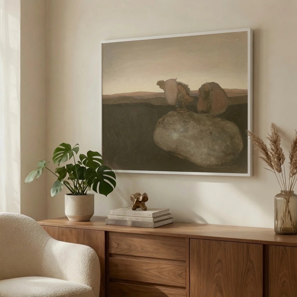 Framed poster with illustration in a classic black frame