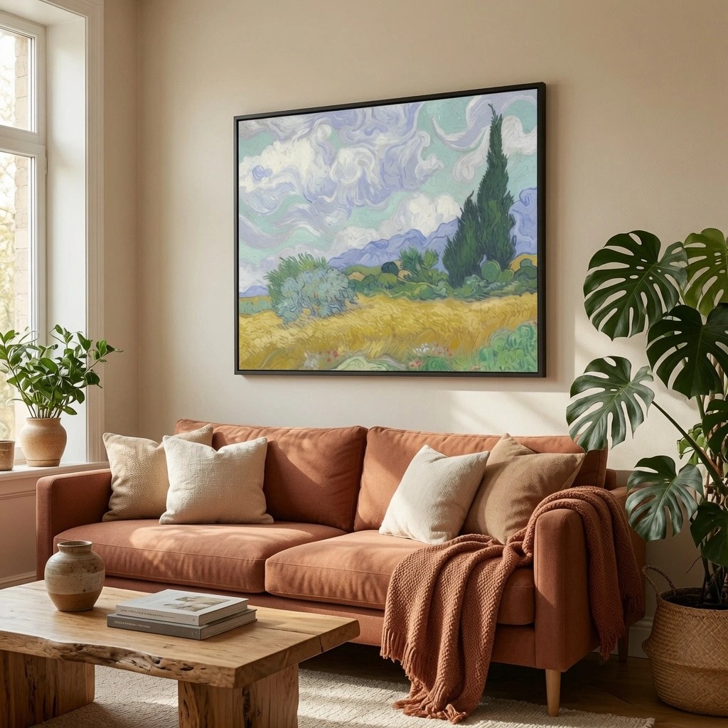 Framed poster with Post-Impressionist art in an elegant black frame
