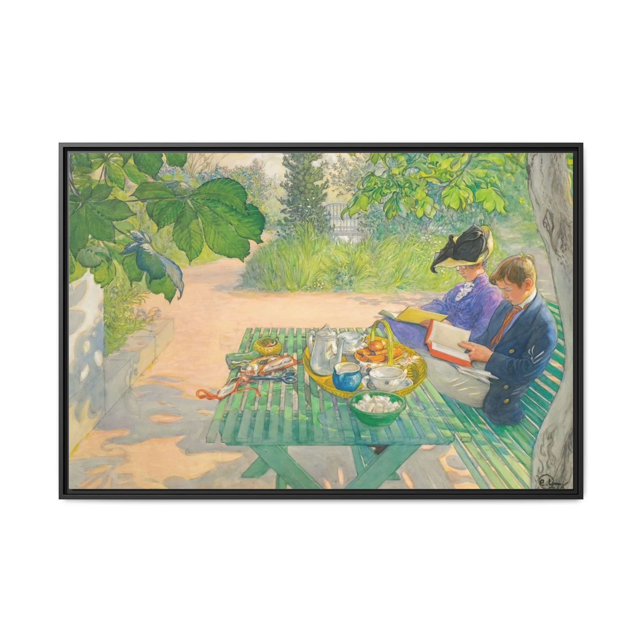 Holiday Reading (1916) Framed Canvas | Carl Larsson Wall Art