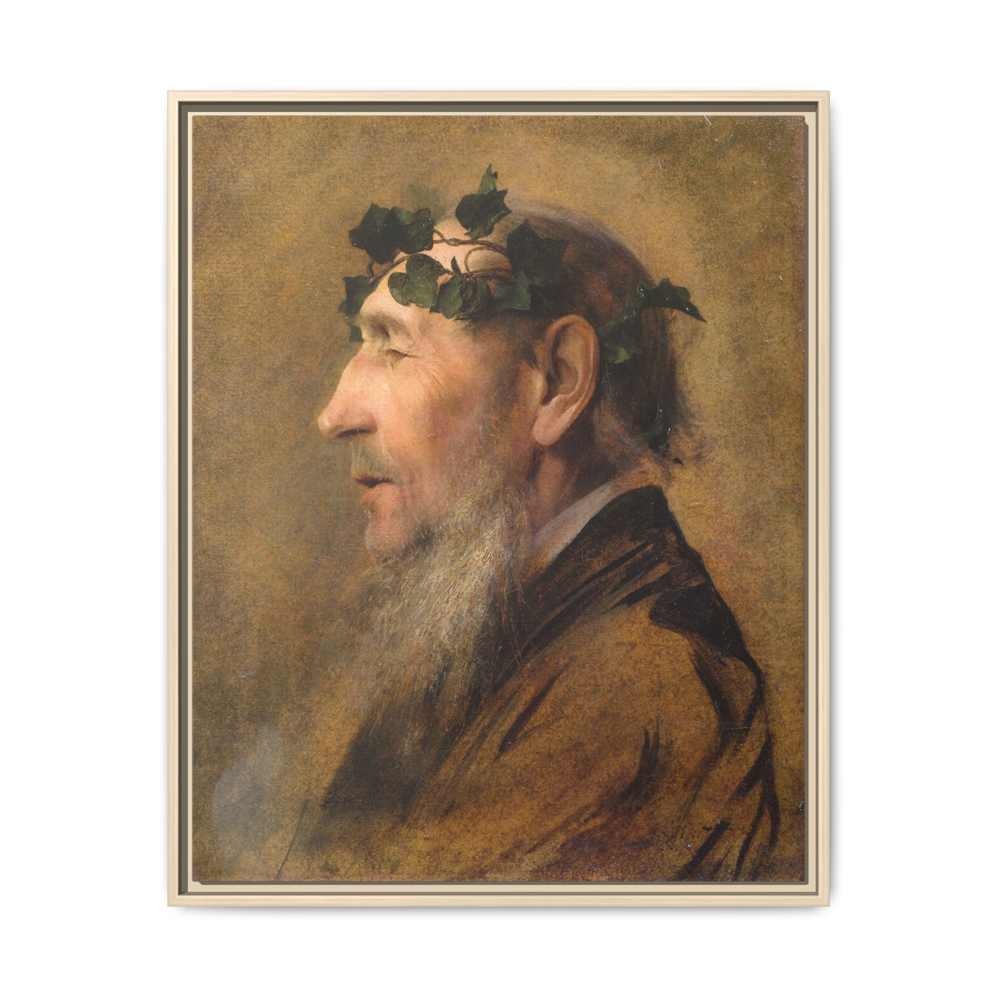 Study of an Old Man with Ivy Wreath (1888-1890) Framed Canvas | Gustav Klimt Wall Art