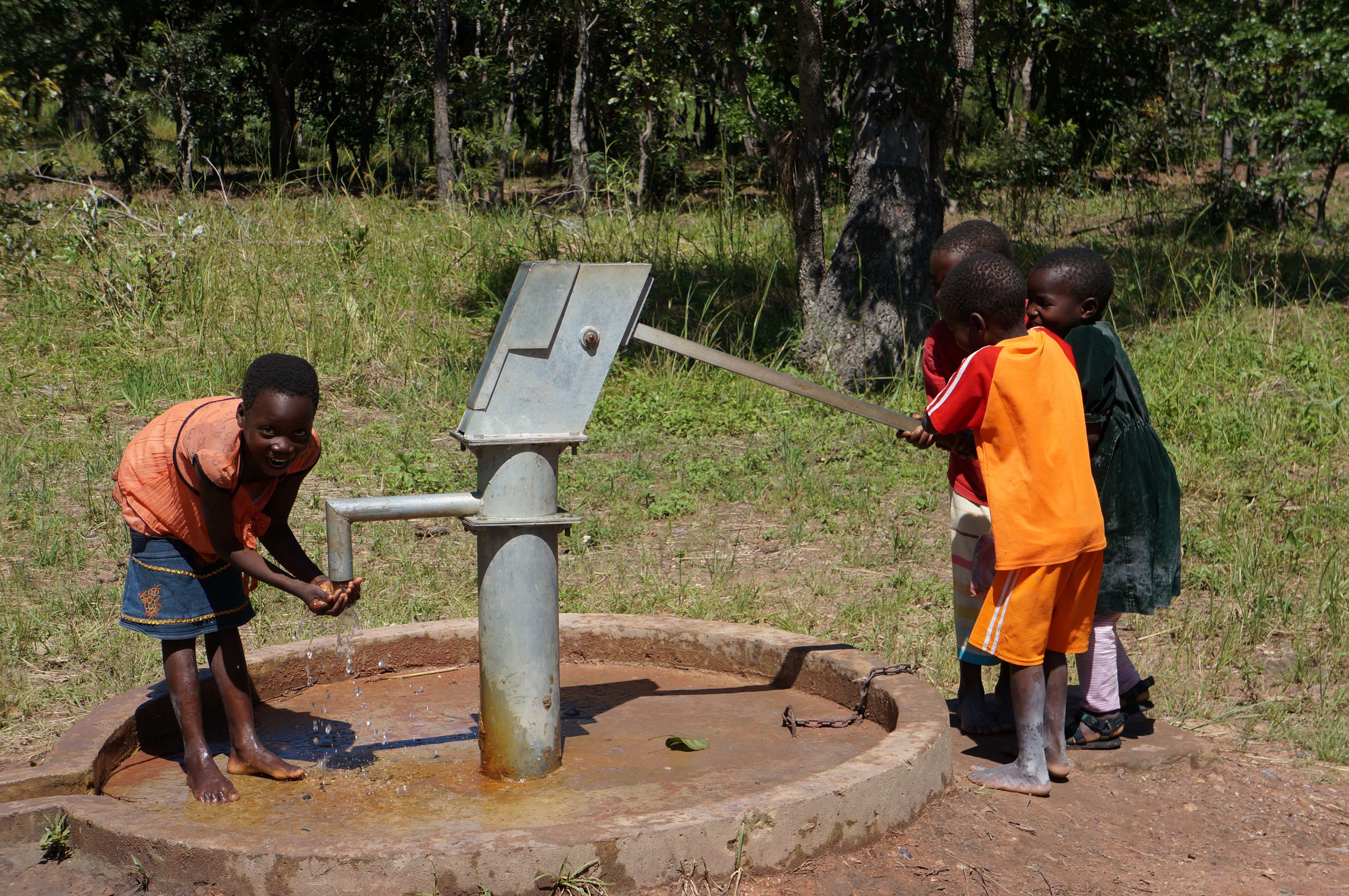 Newly installed in October 2013, Mfuba's first borehole is still an exciting new development.