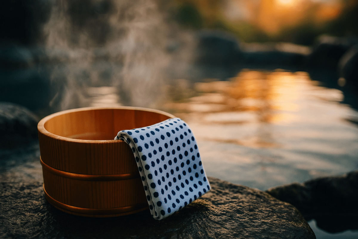 Onsen outdoor bath with mist