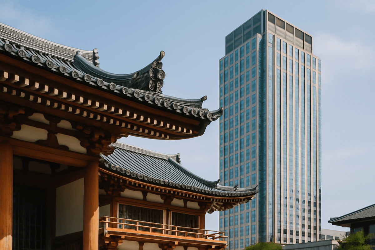 Tokyo street with neon lights and pedestrians