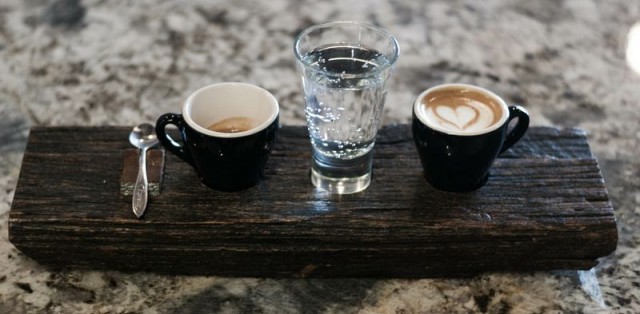 One & One( solo macchiato/solo espresso with sparkling water) at Dichotomy Coffee & Spirits in Waco, Texas!!
