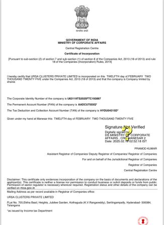 Ursa Company Registration Certificate