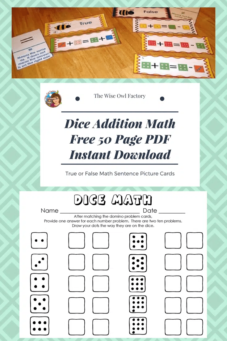 Free printable 50 pages dice addition