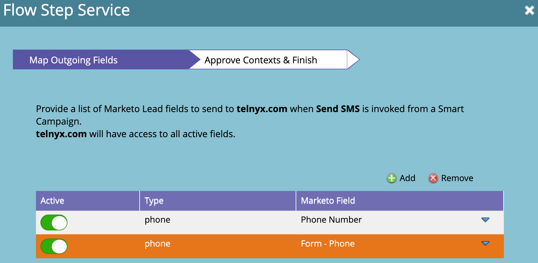 The "Map Outgoing Fields" section when installing with userDrivenMapping set to True