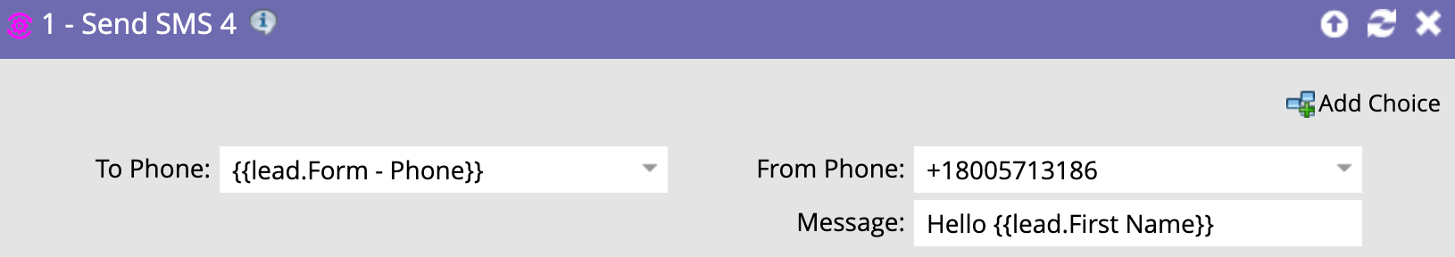 Self service flow step to send an SMS message