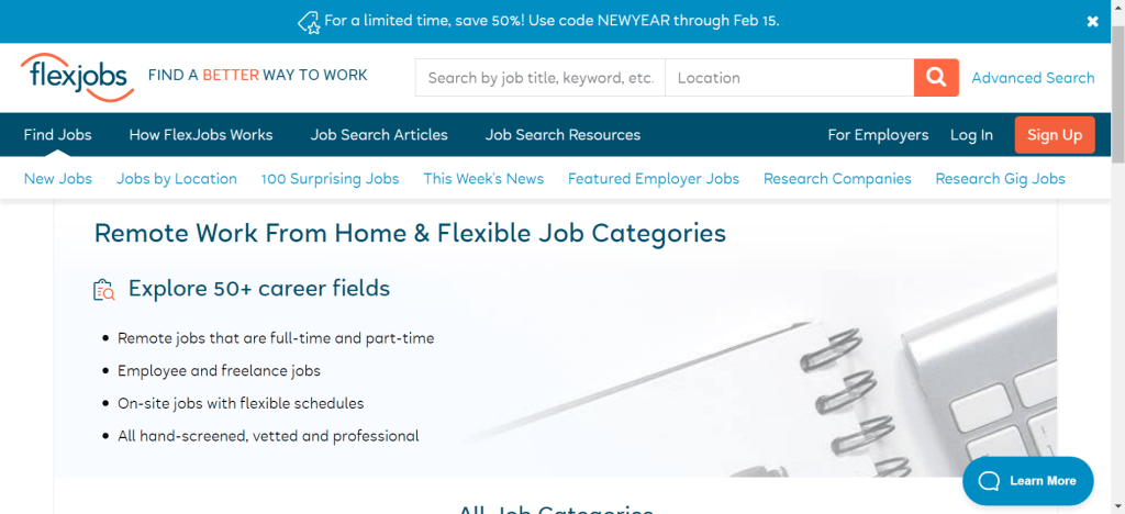 earn money online typing on FlexJobs remote job board