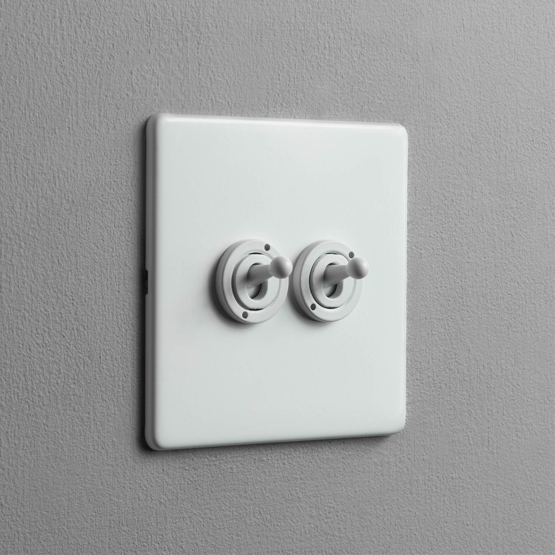 Concealed White 2 Gang 2 Way Toggle Switch