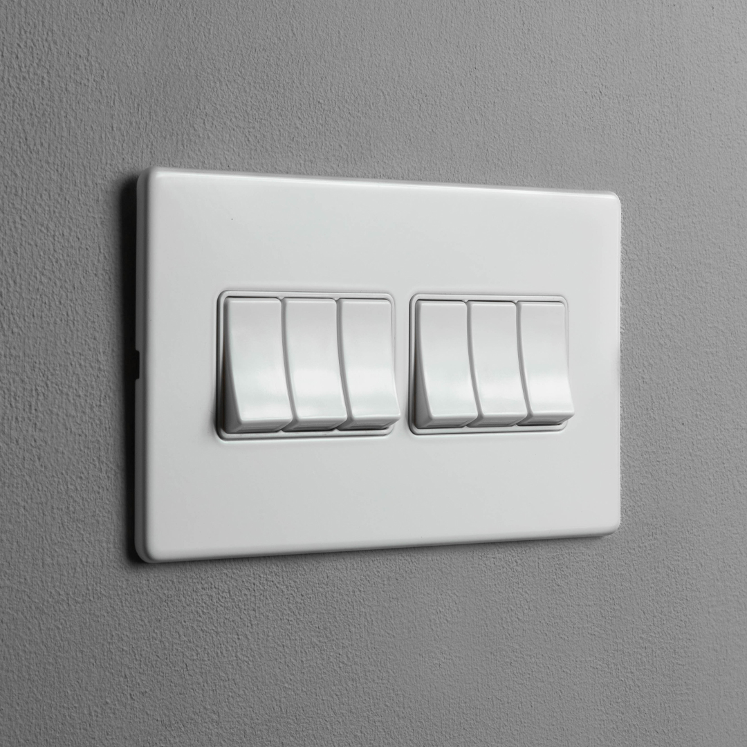 Concealed White 6 Gang 2 Way Switch